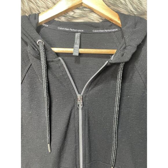 Calvin Klein Performance Black Tight Knit Full Zip Hooded Jacket Sweater Women S - Picture 2 of 4